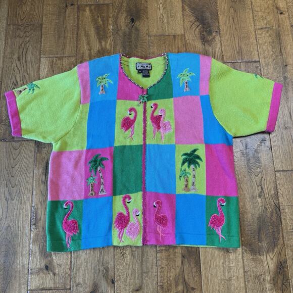 VTG The Collective Works of Berek 2 Pink Flamingo Sweater Silk Blend Tank Sz XL - Picture 2 of 8